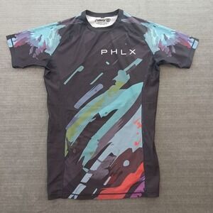 Phalanx Rash Guard Mens XL Black Short Sleeve Graphic Water Color Stretch